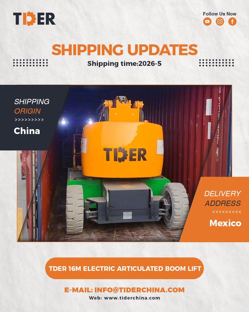 tdergroups's tweet photo. Another batch of aerial work #platforms is on the move. This time, the destination is #Mexico 🇲🇽
From #factory to #container, each shipment marks another step of #TDER equipment reaching global job sites.

🌍https://t.co/R2b9kr8Vjx
📲+86 17346269651

#tiderchina #tider #boomlift https://t.co/IQmXFdB9YB