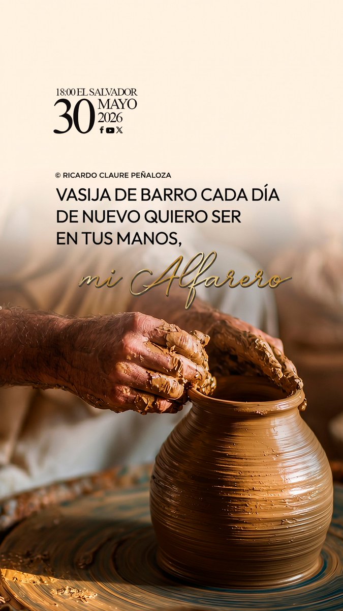 RicardoClaureP's tweet photo. Siempre hay un nuevo comienzo, Dios no te desecha; Él te toma de nuevo y te moldea con sus Manos.
Una prédica que te revelará que cada día es una oportunidad de volver al Alfarero y dejarte hacer de nuevo. Invita a tu familia.

Sábado 30 de mayo · 7:00 p. m. Colombia 🇨🇴 

· Transmisión por YouTube, Facebook y X.