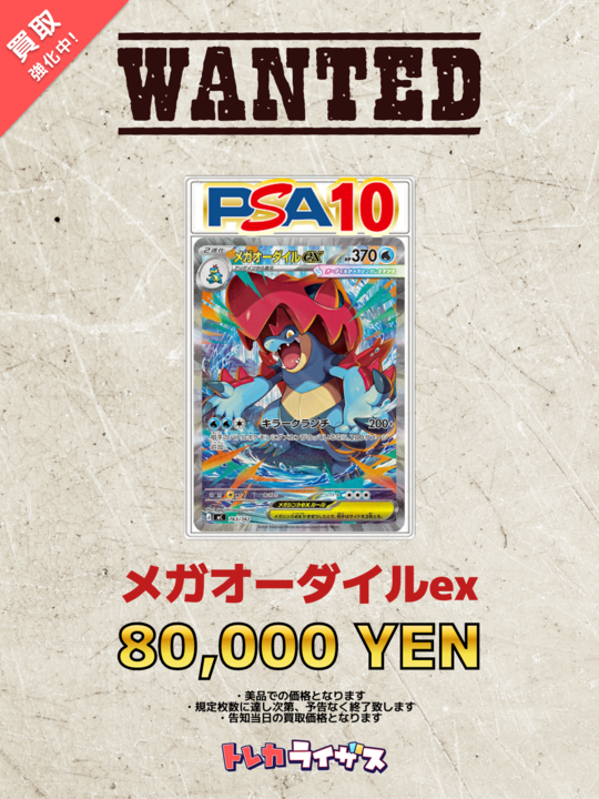 WANTED】 🌊🐊🌊🐊🌊🐊🌊🐊🌊🐊🌊🐊 メガオーダイルex PSA10 ¥80,000