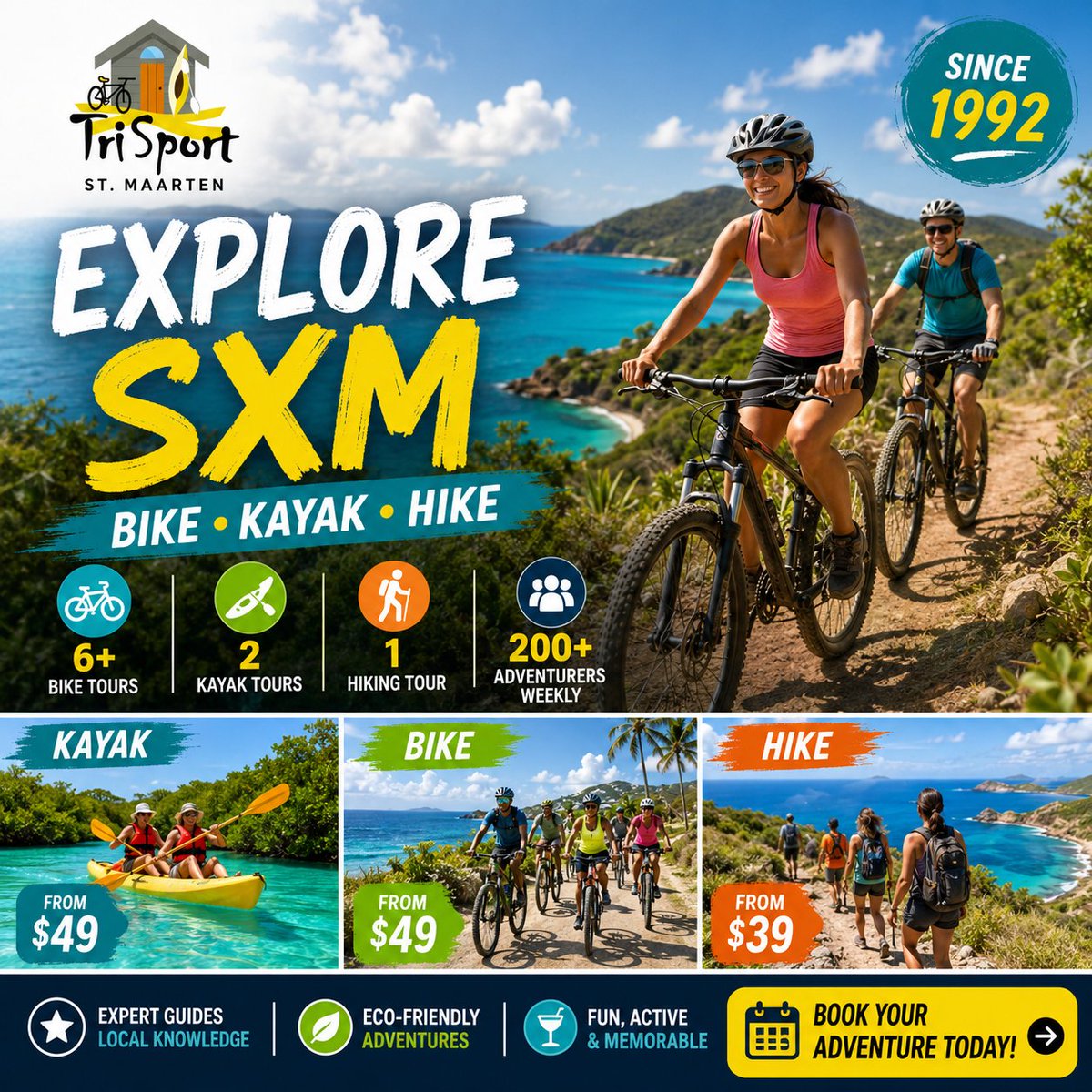 WeAreSXM's tweet photo. Discover the island by bike, kayak, e-bike, or hiking trail while learning about local history, nature, culture, and scenic coastal landscapes.
https://t.co/lYaSr9rDy7 https://t.co/ws7KjaQWUY