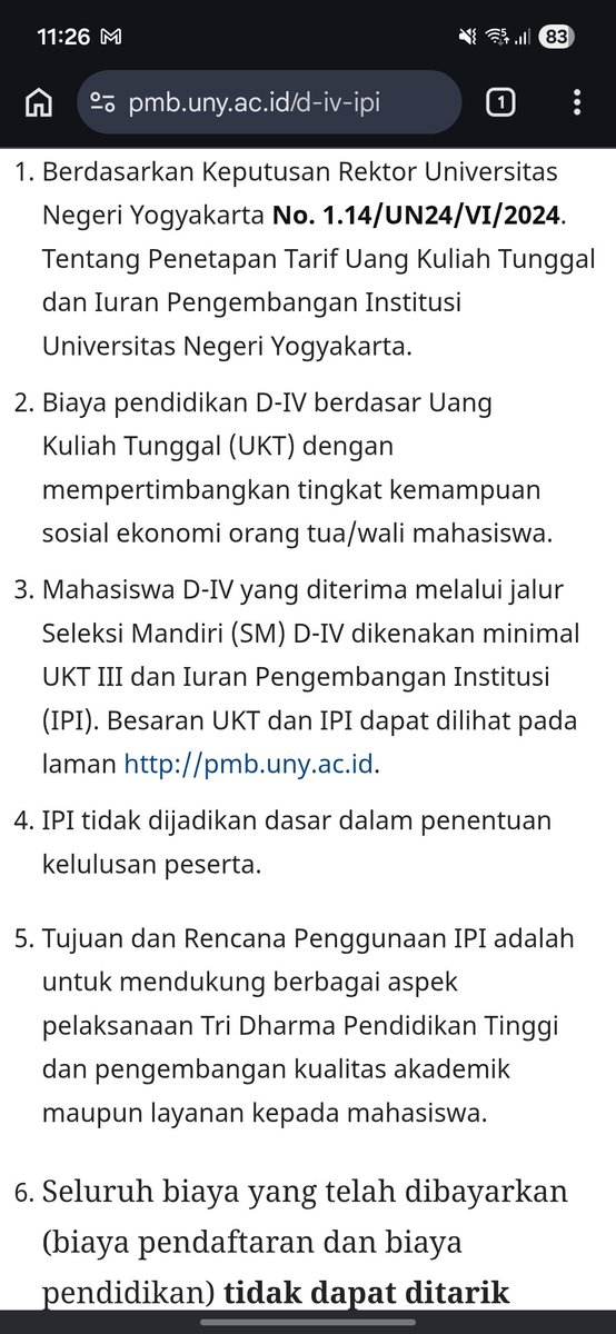 maxikaw's tweet photo. @hopedoingwell Berarti ini di web pmb uny point 4 gimana? Gak berlaku? https://t.co/exRSOvSZ1p
