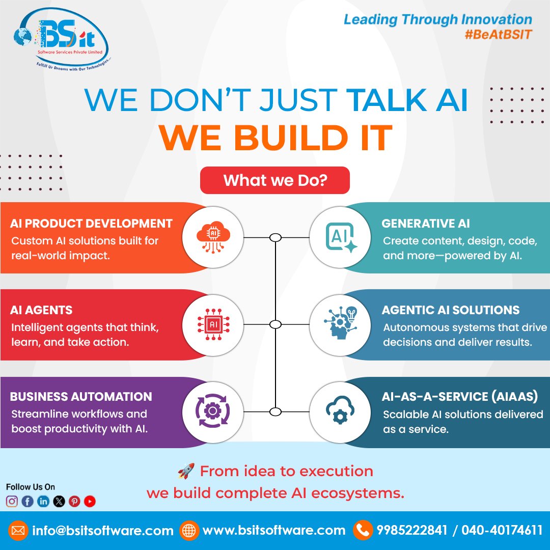 bsitsoftware's tweet photo. Most AI Projects Fail Before Deployment 🚀

BSIT Software Services builds AI-powered solutions that automate workflows, improve efficiency, and support scalable digital transformation.

From AI Agents to Generative AI and Business Automation, we create intelligent ecosystems built for real business performance.

#BSIT #BSITSoftwareServices #AI #Automation