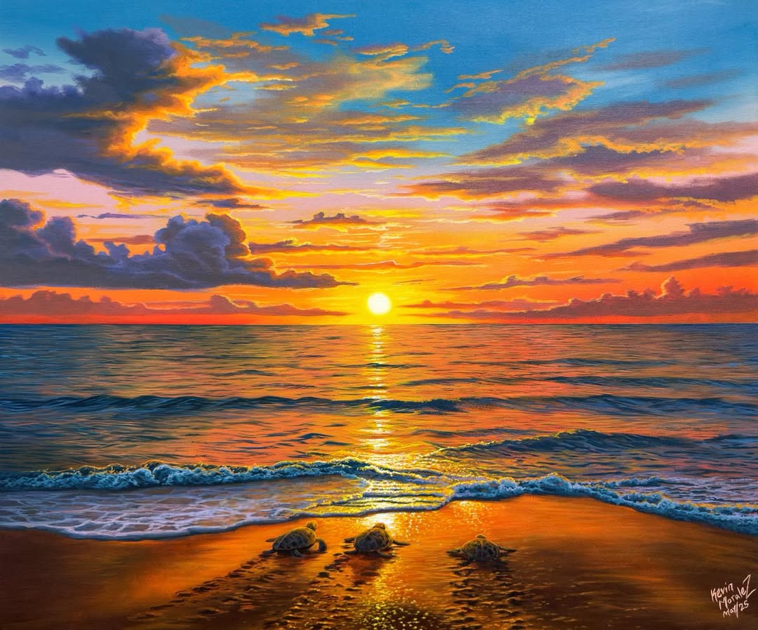 caribalent's tweet photo. Golden skies, luminous waters and meticulous detail come together in this stunning seascape by Belizean artist Kevin Moralez.

The dramatic cloud formations and shimmering reflections create a striking sense of warmth, movement and serenity, https://t.co/g1loMKu4hi