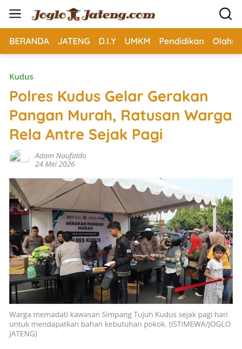 awullhereee's tweet photo. Melalui sinergi dan kepedulian bersama, Polres kudus gelar gerakan pangan murah, dan  terus berkontribusi dalam menjaga stabilitas pangan nasional sebagai bentuk nyata Kontribusi Menjaga Gizi masyarakat Indonesia serta #MemperkuatKetahananPangan https://t.co/enmqGo68jn