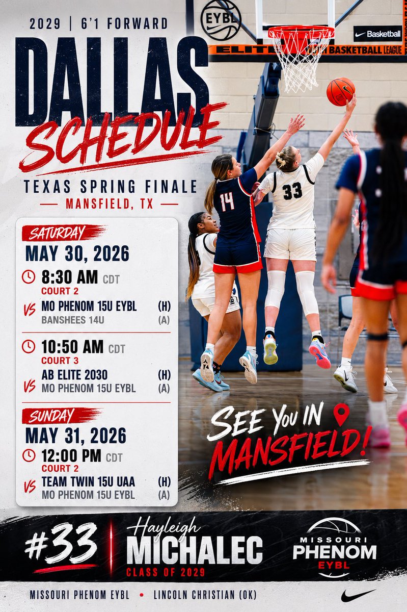 HMichalec33's tweet photo. 2029 | 6’1 Forward

Texas Spring Finale – Mansfield, TX
May 30–31

#33 | Missouri Phenom EYBL
Lincoln Christian (OK)

@MissouriPhenom @greglogs @PreachaZo @LCSTulsa_GBB @DanielChee17 @coachjvick1 @OKHoopsReport @D1scoveredT @MelodyStewart30 @JessMichalec @MickeyMichalec https://t.co/zyuIkahcxU