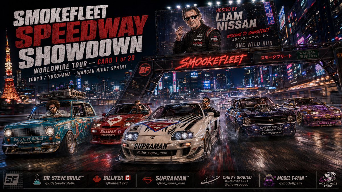 MAGACult2's tweet photo. Tokyo/Yokohama, Japan
Stop 1: Tokyo/Yokohama
Bay run, first-light sprint, polished steel, smoke in the sunrise.

DriDr. Steve Brule™ (@00stevebrule00)
Billifer 🇨🇦 (@billifer1973)
Supraman™ (@the_supra_man)
CHEVY SPACED #Smokefleet (@chevyspaced)
Model T-Pain™ (@modeltpain) https://t.co/1b71JucNqd