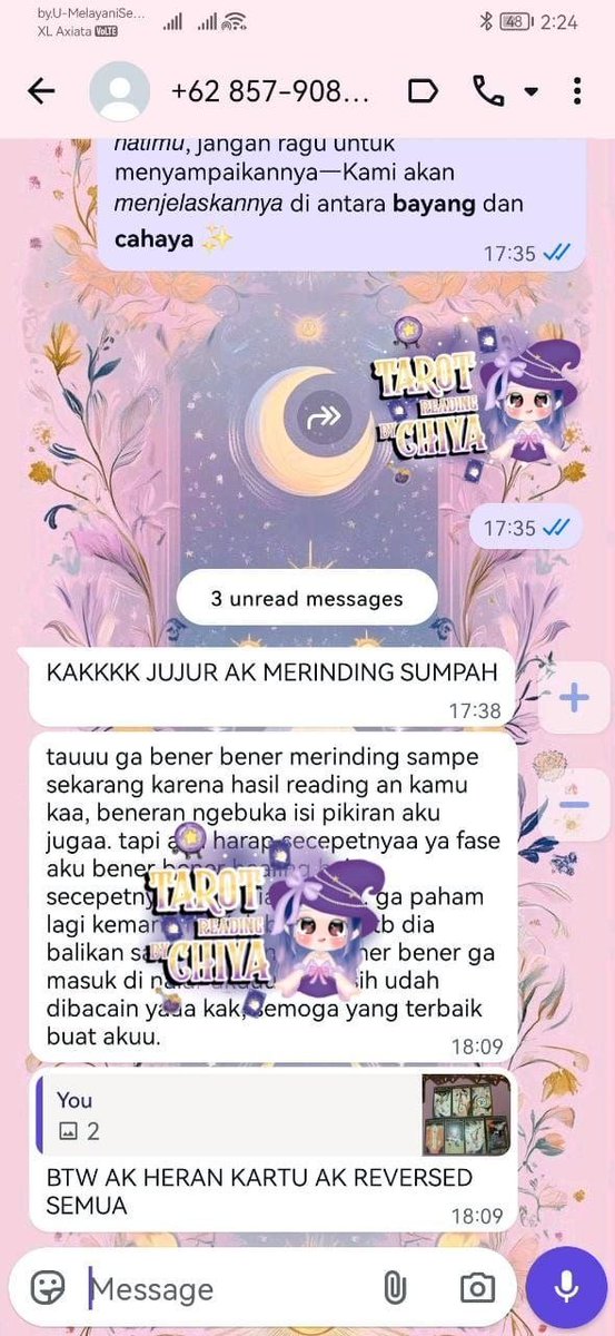 oyracle's tweet photo. @taechanmatcha Tarot reading bareng kak Chiya (@ cwhiya) beneran tepat sasaran &amp; deep banget! 😭 Interactive sessions available! ⏰ Cek testimoni terbaru di channel (link on her bio). 🍀 Ready to find your path? Come hit me up thru WA 🙌🏻 https://t.co/8njM2ux3zJ