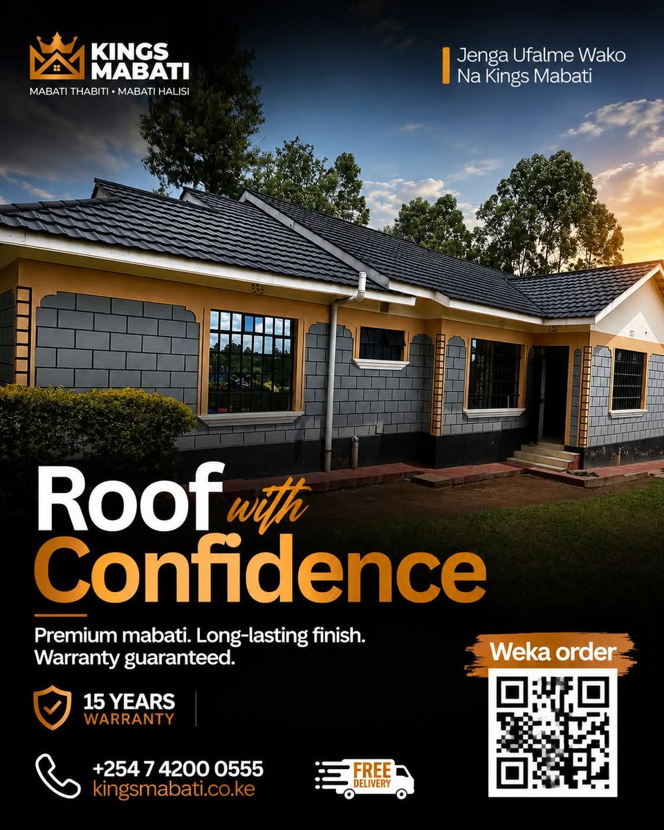 KingsMabati's tweet photo. Invest in quality and roof with confidence. Our mabati guarantees longevity since it comes with a warranty. Order without stress. #versatile #KingRezaPahlavi‌ForIran #kingsmabati #roofingsolutions #kenya #supportlocal #auspol #jenganakingsmabati #roof #roofrepair #freedelivery https://t.co/4yaXMTHEmh
