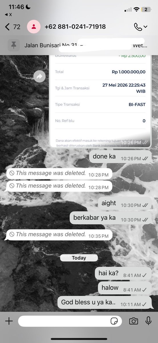 jashathekid's tweet photo. ke whatsapp untuk payment, aku bayar dp dlu dan dia siap kirim jam 9 pagi. dan waktu bangun pagi check whatsapp &amp;&amp; yaaappp 🫰🏼disappointed but not surprised WKWKWKW. hati-hati yaa gais

@AngelicaGalleg1 (X)
+62 881-0241-71918 (WhatsApp)
901054175219 (Seabank) — https://t.co/k5GDxkn83B