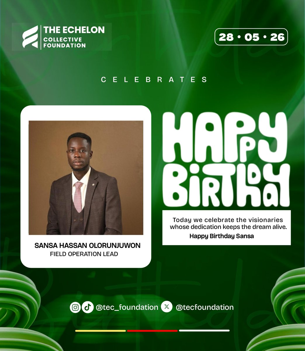 TECFoundation's tweet photo. Today, we celebrate someone who works tirelessly behind the scenes to ensure every outreach and field activity runs smoothly - our exceptional Field Operation Lead🎉

Your consistency, dedication and willingness to serve have been a great blessing to T.E.C. 
We appreciate always. https://t.co/YLeiowQAF0