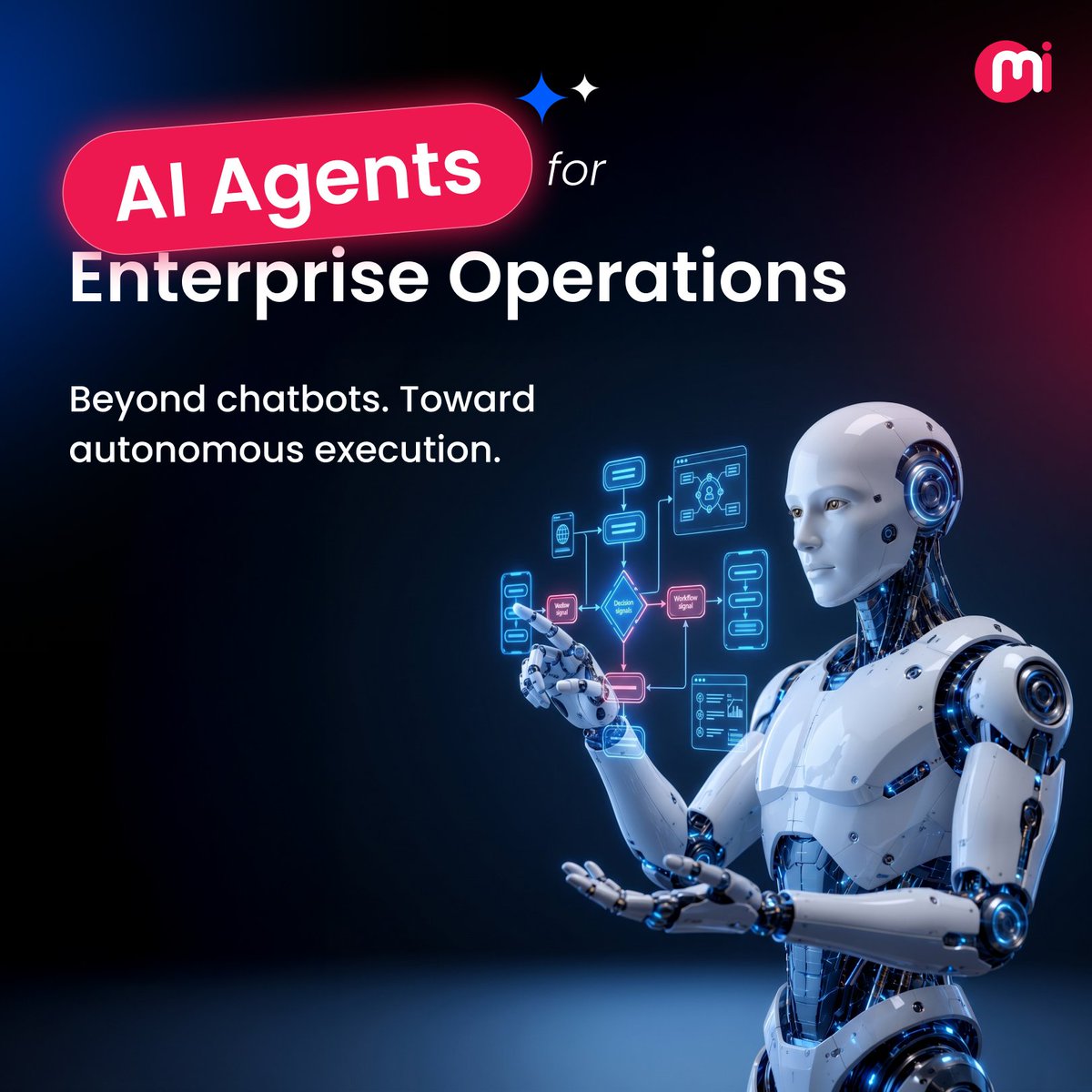 Mindinventory's tweet photo. Most enterprises don’t need more dashboards.

They need systems that can think, connect, and act in real time.

That’s where AI Agents are beginning to change enterprise operations. https://t.co/xBC2vi8bLF