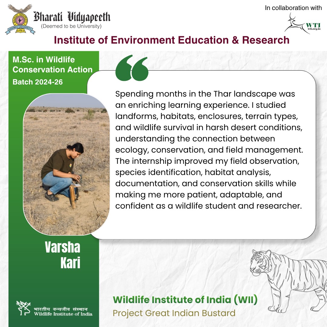 BVIEERpune's tweet photo. Internships that turn learning into skills.

Fieldwork, data collection, and applied conservation experience form a core part of the Wildlife Conservation Action https://t.co/ic9FNIyojN. journey.

@wti_org_india 

#LearningByDoing #FieldBasedLearning #WildlifeConservationAction https://t.co/2z6k2hnTap