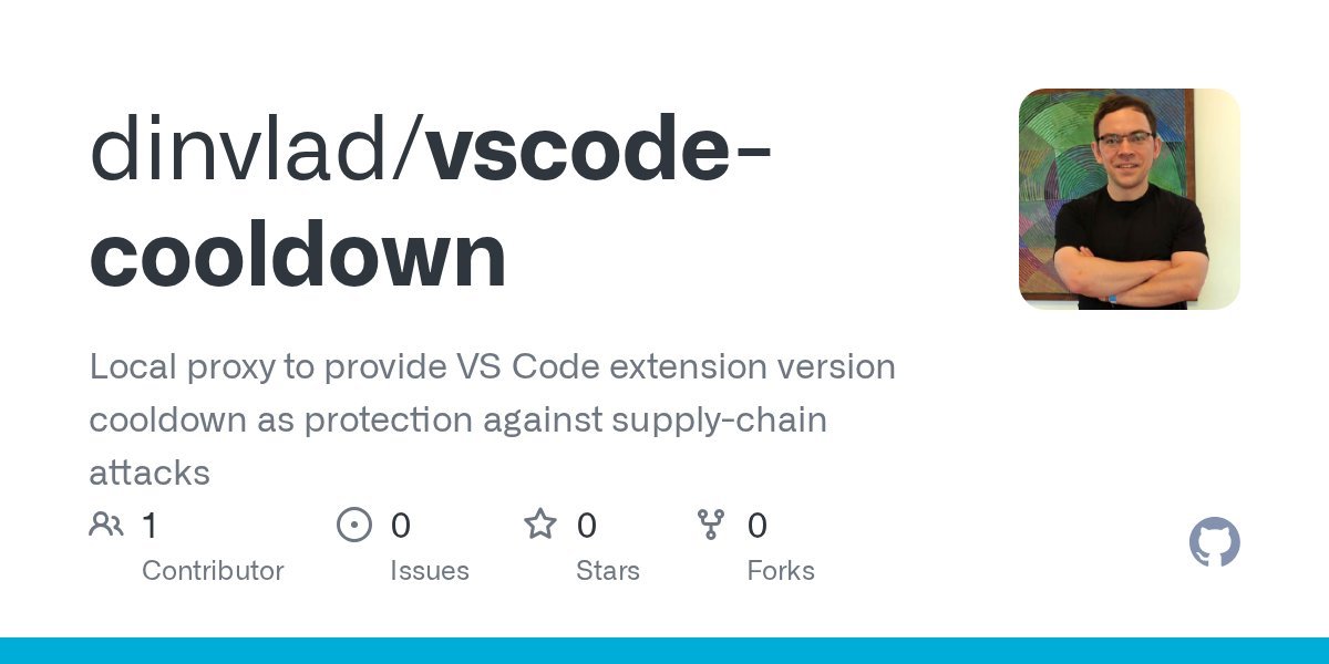 DenLoginoff's tweet photo. VS Code-based editors like Cursor don't provide a way to always install extensions older than X days

This would really help GitHub avoid the breach they suffered.

So I prototyped my own pure-Go solution, based on a lightweight proxy that you can run locally.

Just replace the "extension gallery URL" with the local proxy URL in IDE settings, and you're all set!

Ironically, VS Code itself doesn't provide an easy way to override this URL 🥺

This project is still in beta, so use at your own risk, and feel free to fork please, so you're not supply-chain-dependent on mine 😅