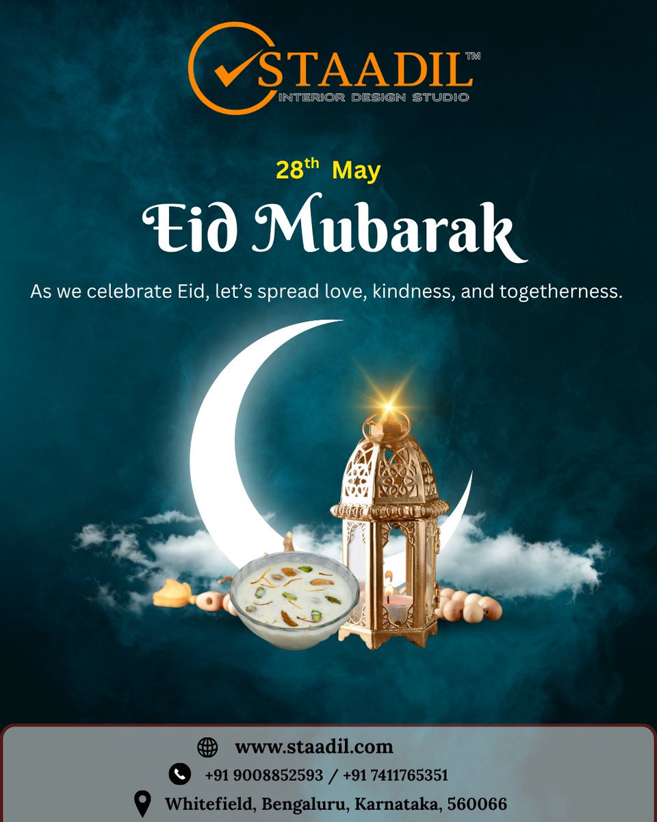 staadilinterior's tweet photo. Eid Mubarak from STAADIL 🌙✨

STAADIL wishes you and your family a joyful Eid filled with peace, happiness, and blessings. Eid Mubarak!

Get In Touch:
https://t.co/d6uRdJKYof
+91 9008852593 / +91 7411765351 https://t.co/2EdwjUFCJl