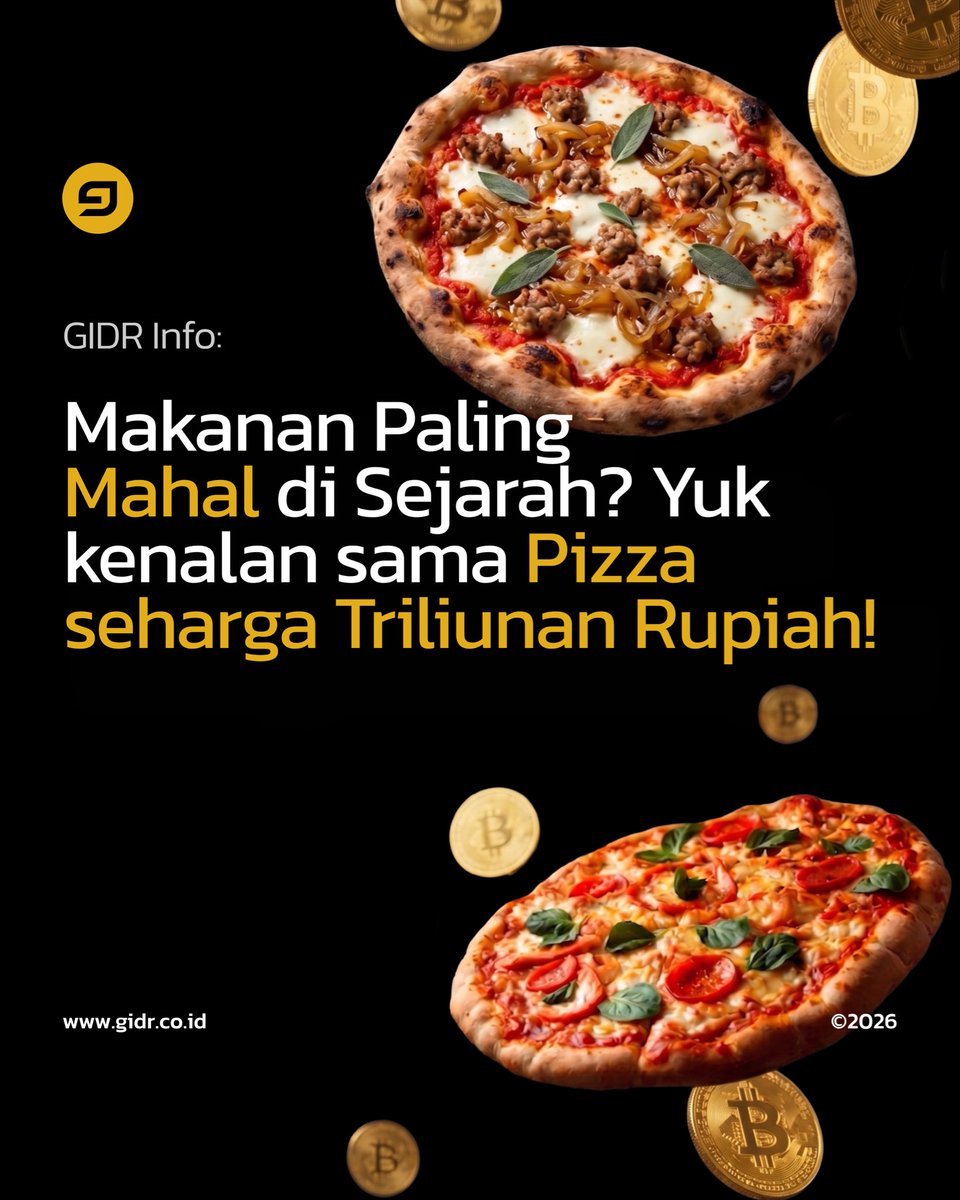 GOIDRofficial's tweet photo. Uang segunung ditukar cuma buat dua loyang pizza? 🍕💸

Buat yang baru masuk dunia kripto, kalian wajib tahu sejarah legendaris tanggal 22 Mei 2010, dimana ada orang yang mau beli pizza dan bayar pakai Bitcoin. 

Full Article: https://t.co/RO5dwkPOSw

#gidr #rwa #bitcoinpizzaday https://t.co/c9BzwTYzmg
