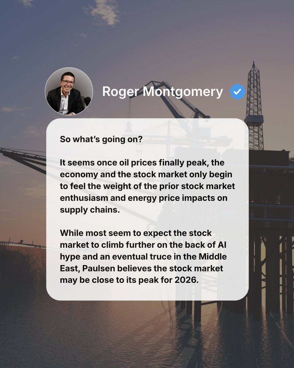 rjmontgomery's tweet photo. Strategist Jim Paulsen’s work highlights a striking pattern: major oil-price peaks have often been followed by weaker equity markets.

#oil #markets #montinvest https://t.co/WKY4isVapx