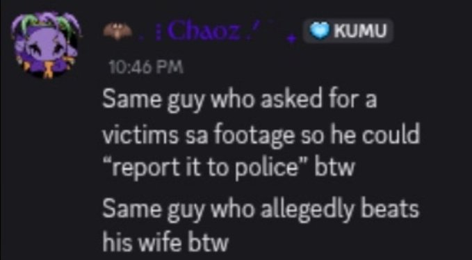 Ecclesiastghoul's tweet photo. Ain't no fucking way you're swinging at my homie @LioManBad when you got more skeletons in your closet than a Spirit Halloween super sale. 

Anyway, @Chaoticz89 , this you? In your server w/ minors? Talking about hiring Discord hitmen w/ "I was in a dark place"? https://t.co/bT0eyqeQ9S