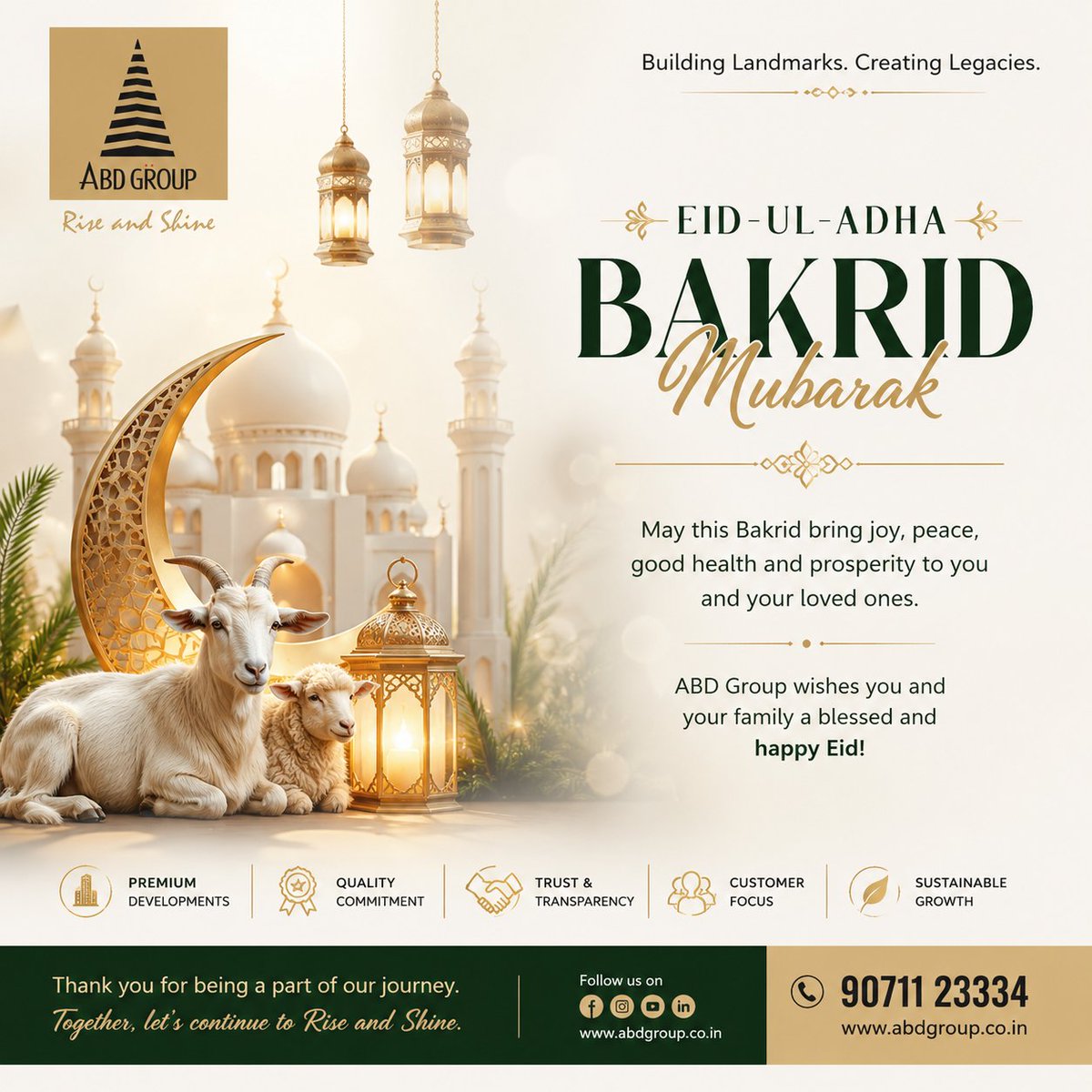 ABDGroup1's tweet photo. 🌙 Celebrate the Spirit of Sacrifice, Faith &amp; Togetherness ✨

ABD Group wishes you and your loved ones a blessed Bakrid filled with happiness, peace, and prosperity.

May your home always be filled with warmth, joy, and countless blessings.

✨ Rise and Shine with ABD Group https://t.co/47QDPe6bPU