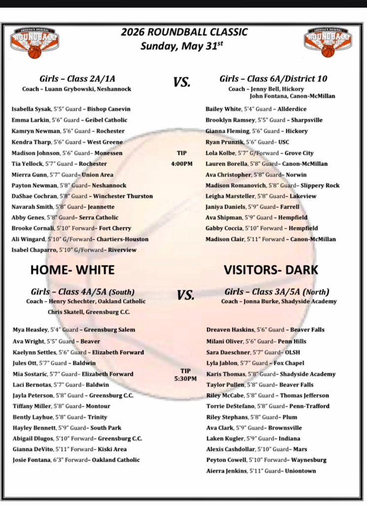 BillBeckner's tweet photo. Roundball Classic revised rosters.

@Roundball_Hoops @TribLiveHSSN https://t.co/N40J7J4mMy
