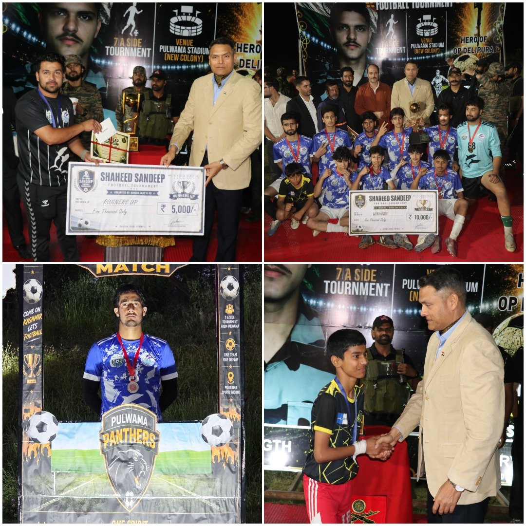 Vaasta_A_Ulfat's tweet photo. Indian Army organised the Shaheed Sandeep Football Tournament, uniting local youth through sportsmanship and community spirit

United Dolphin FC defeated Pulwama FA in the final, honouring the sacrifice of Grenadier Sandeep, SM (Posthumous).

#IndianArmy #Football #Kashmir #Youth https://t.co/tR8sgnerVf