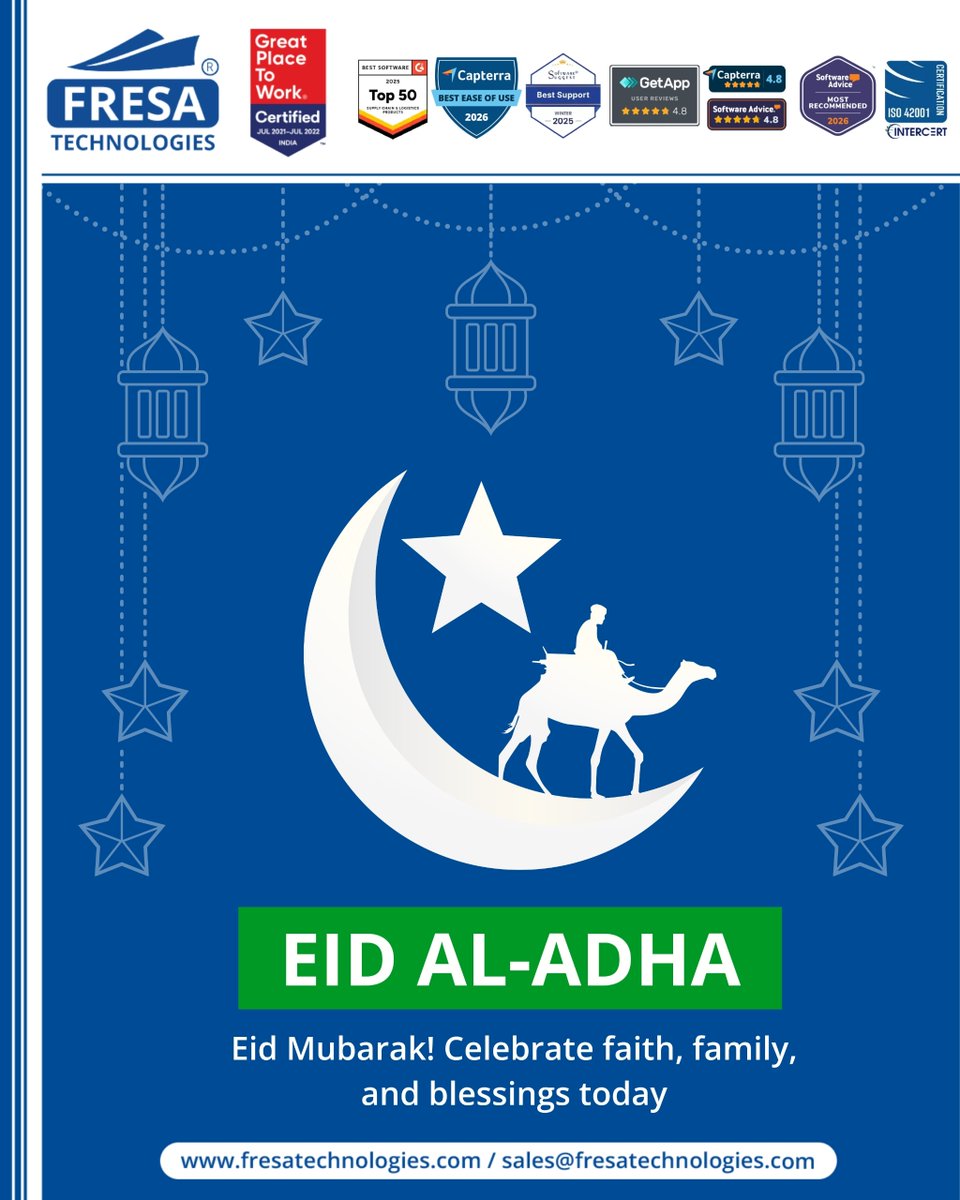 fresatechnology's tweet photo. 🌙✨ Eid Al-Adha Mubarak 

May this blessed occasion bring peace, happiness, prosperity, and countless blessings to you and your loved ones.

🌐 https://t.co/B3SQd8H1oO
📩 sales@fresatechnologies.com
📲 +91 93449 12004

#EidAlAdha #EidMubarak #Bakrid2026 #FestivalOfSacrifice https://t.co/XTj9WECE9W