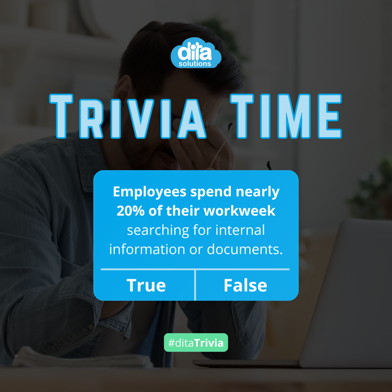 ditaSolutions's tweet photo. True! Employees spend nearly 20% of their workweek searching for internal information or documents.

When teams struggle to quickly access the right information, it can lead to lost productivity, slower decision-making and unnecessary operational delays. https://t.co/BFISPnFTij