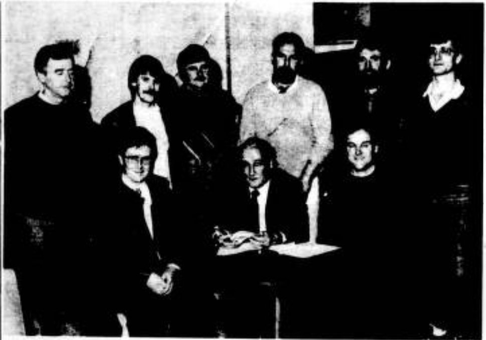 BclarComHistory's tweet photo. A beginners class for football referees was held in our social club in February 1989, conducted by Jimmy Gibson (seated centre)

Participants were Jim Holmes,
Jeremy Higgins, Raymond Moore,
Ivan Higgins, David Best,
Desmond Higgins, John Wilson and Bob Turner https://t.co/b3ciQgqmzV