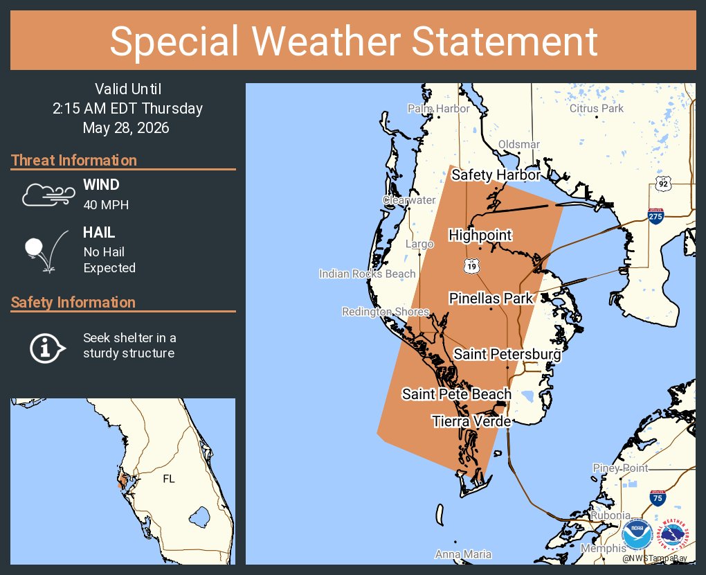 A special weather statement has been issued for Saint Petersburg FL ...