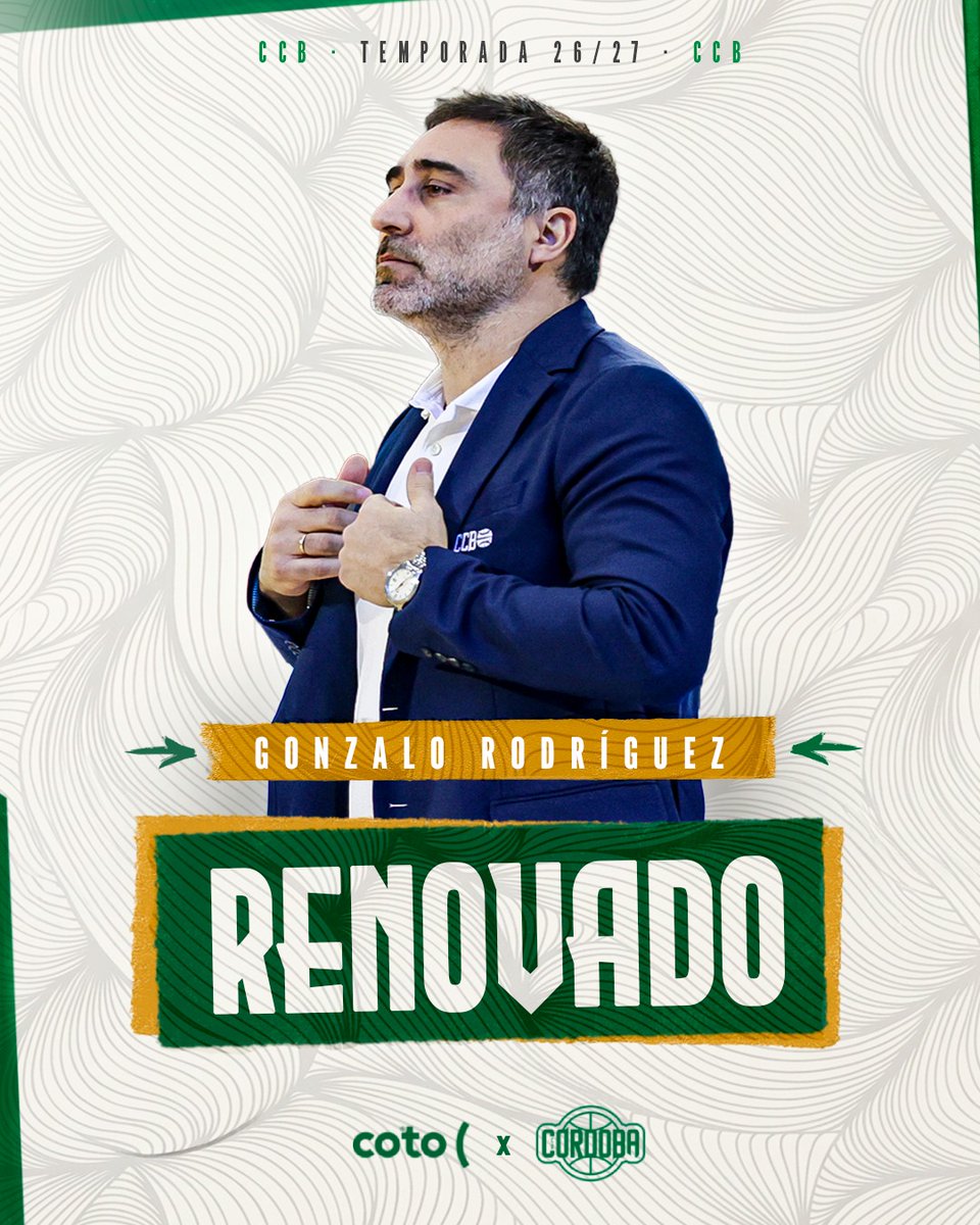 CompeticionFEB's tweet photo. 🚨 Mercado #PrimeraFEB: El técnico Gonzalo Rodríguez renueva su compromiso con el Coto @CordobaCB

▶ Lo hace por un año más, con opción a otro en caso de permanencia

🗓️ 1975 | 2⃣ Segunda temp.
📋 Entrenador | 🌍 Español

📝 Más información ⬇️
https://t.co/yS48zMDxt3 https://t.co/F1XpbJxXyZ