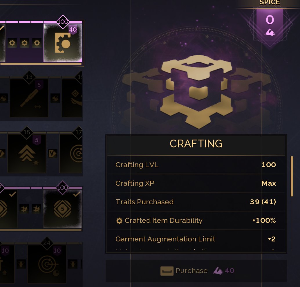 CtrlAltDelrith's tweet photo. It's finally done. The hell I put myself through with @DuneAwakening to get 100 combat 100 crafting is finally over.

Only logged in to do dailies and a coupla dungeons a week. Didn't miss a single rollover. 

Not sure it was worth it. I have strong opinions. https://t.co/Cblb8xnvTc