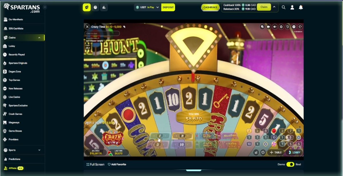 camisaddicted's tweet photo. Just hit a 50x 2 on crazy time for $8,670! 😁 time for a little giveaway 

💰$100-  3 winners
🤑RT + Follow me and @spartanscom to enter
💸Comment your USDT erc20 address https://t.co/t8MSfT9bwt