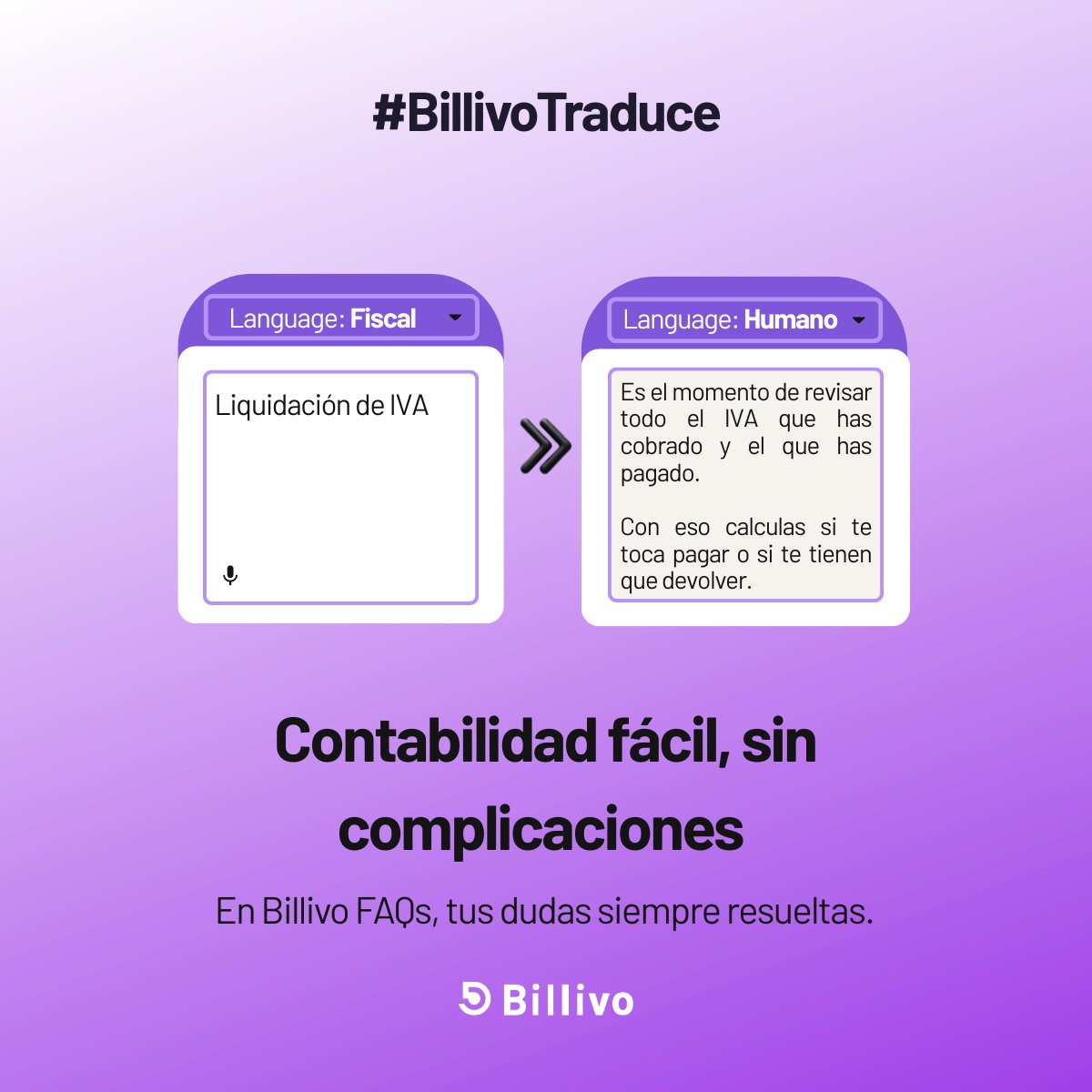 billivo_oficial's tweet photo. “Liquidación de IVA” suena complejo, pero es simple:

IVA cobrado – IVA pagado = pagar o recibir dinero

Sin líos. Sin tecnicismos.

En Billivo lo traducimos para ti.

#autonomos #pymes #facturacionelectronica https://t.co/JVmsPn0eGX
