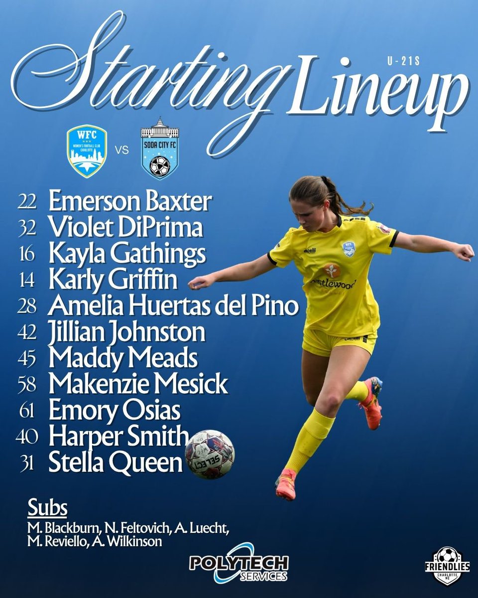 wfccharlotte's tweet photo. Hers how our U-21s and Senior team lined up against Soda City FC 

#wfccharlotte #womenssoccer #charlottesoccer #wpsl #startinglineup https://t.co/E08LMrhz5Z