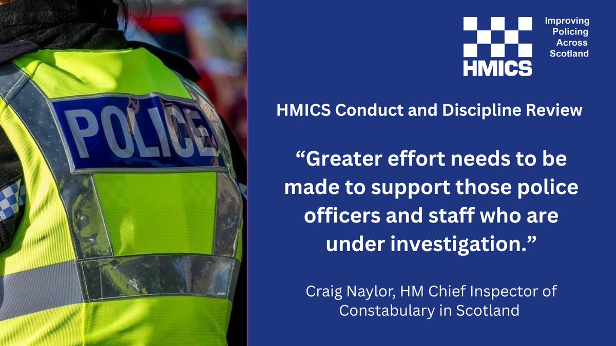 hmics's tweet photo. A new HMICS report has called for @PoliceScotland to review its approach to wellbeing support for any officers and staff involved in conduct and discipline processes. 
Link to report below. https://t.co/uQYibhadJr
