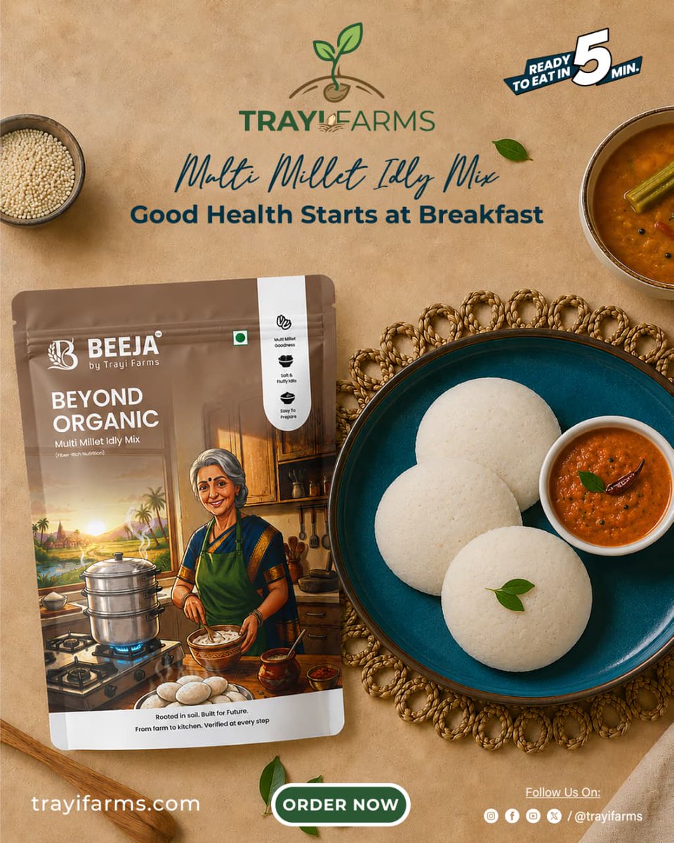 Trayi_Farms's tweet photo. Fluffy idlys made healthier with millet goodness ✨ Easy to prepare, delicious to enjoy! 

🛒Order now at https://t.co/fo9f3a8YxZ

 #BreakfastGoals #MilletLove #HealthyFood #ReadyInMin #beejabytrayifarms https://t.co/4QH5jUxrld