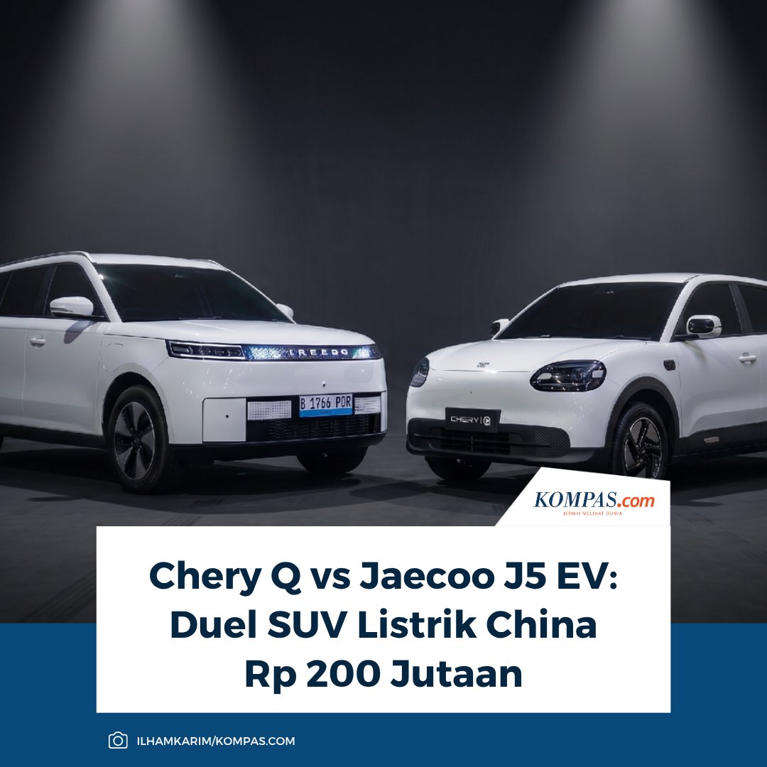 kompascom's tweet photo. Baca di sini:
https://t.co/xRMMPfSDGS
Chery Q diprediksi bakal meramaikan persaingan SUV listrik ringkas di Indonesia dan berpotensi berhadapan langsung dengan Jaecoo J5 EV yang sudah lebih dulu dijual di pasar Tanah Air.
~NA #CheryQ #JaecooJ5EV #SUVListrik https://t.co/8XVGU5gbH8