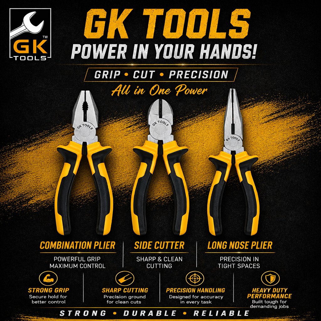 Varindera_Tools's tweet photo. Best Hand Tools in India | GK Tools Heavy Duty Pliers for Professional &amp; Industrial Use

✅ Strong Grip
✅ Sharp Cutting
✅ Precision Handling

📞 Contact us today for orders &amp; dealership inquiries!
🚚 Stock Available Now

#GKTools #HandTools #PowerInYourHands https://t.co/2qvExH0X6e