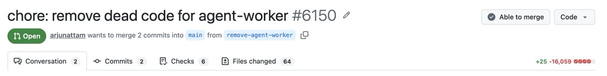arjunattam's tweet photo. proud to be our resident dead code deleter

(also what building ai agents looks like) https://t.co/J3SMh9k0Ea