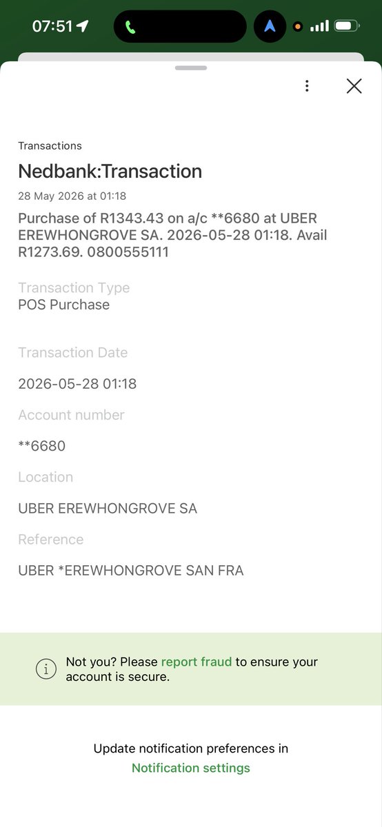 mugabieee's tweet photo. @Uber I just woke up with this transaction I don’t know who is using my bank card how do I get assistance https://t.co/u2cgelUXjd