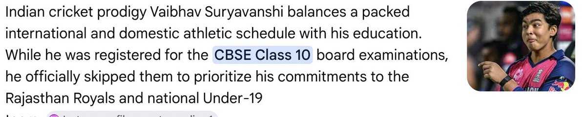 AbijitG's tweet photo. All shots and crazy hitting aside, I think Suryanvashi's best decision was to skip 10th Boards exam. Abhi bechara CBSE website pe revaluation ke form bhar raha hota. https://t.co/9YC75szEj0