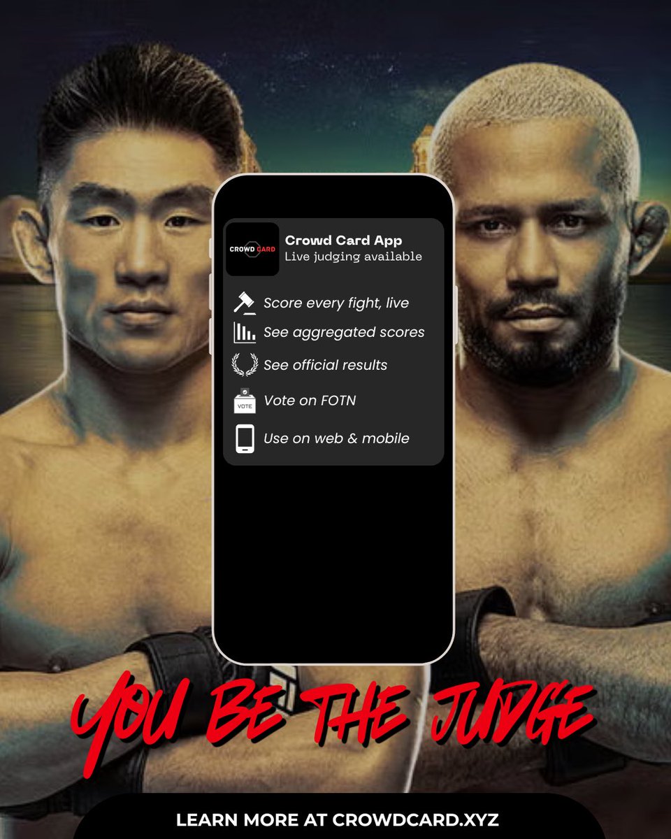 CrowdCardApp's tweet photo. Right back to it after a weekend off 👊🏼👊🏼

Live judging for #UFCFightNight will be available on Crowd Card. It’s free, easy to use, and fun! Create your account today and help us crowdsource judging in MMA! https://t.co/YMkWehYYc5