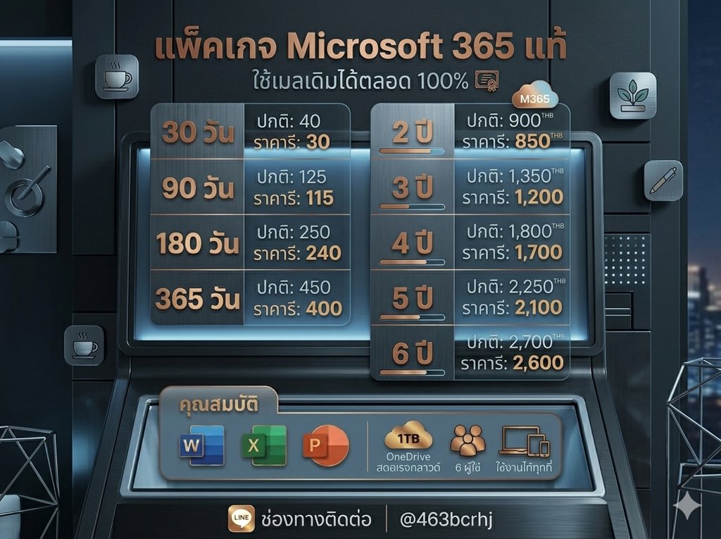 aria_jenki51903's tweet photo. สายประหยัด: จ่ายหลักสิบ ได้ใช้ Microsoft 365 แท้ 100% 💻 เริ่มต้นแค่ 40.- (30 วัน) ตกวันละบาทกว่า! ต่อเมลเดิมได้เลย ไม่ต้องสมัครใหม่ให้วุ่นวาย งานส่งทันใจแน่นอน

#หารword #หารmicrosoftรายเดือน #หารmicrosoft365ราคาถูก https://t.co/n8iko95jNM