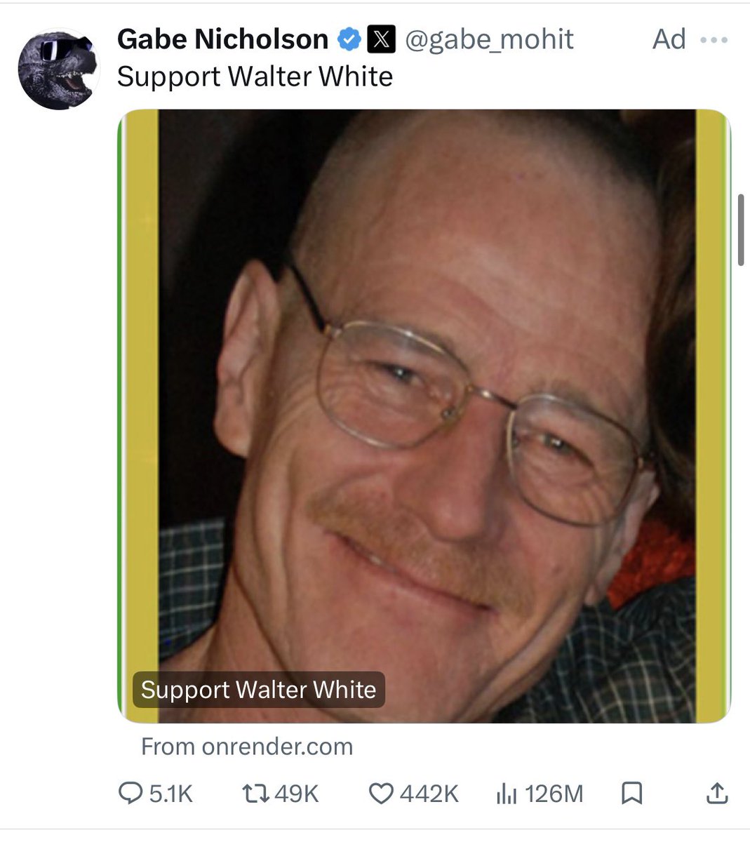 Themoneymaxxer's tweet photo. You might have seen this ad on X and it has over 126 million views.

X CPM ranges from around $2 - $12. Let’s just take an average of $7 dollars.

Cost of advertising: 126,000,000 / 1,000 = 126,000

126,000 x 7 = $882,000

Now even if the conversion rate was just 2% which is 2.52 million. And they sent him $1 just as a joke or satire or whatever reason. He now has $2,520,000.

Total profit: $2,520,000 - $882,000 =$16,38,000.00 

Ez money. 

Note: The advertising cost can be significantly less as Elon commented on this and it gave a massive organic push.