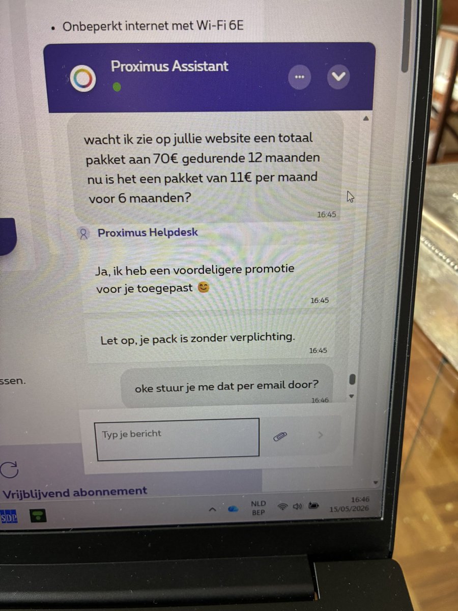 LodekeK's tweet photo. @proximus Beloven een actie voor 6 maanden en op contract staat dan maar 3 maanden. !!! https://t.co/isaqWGEigW