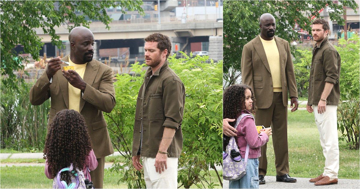 WarlingHD's tweet photo. Luke and Danielle Cage with Danny Rand behind the scenes for 'DAREDEVIL: BORN AGAIN' Season 3 https://t.co/B2ozqgsfSy