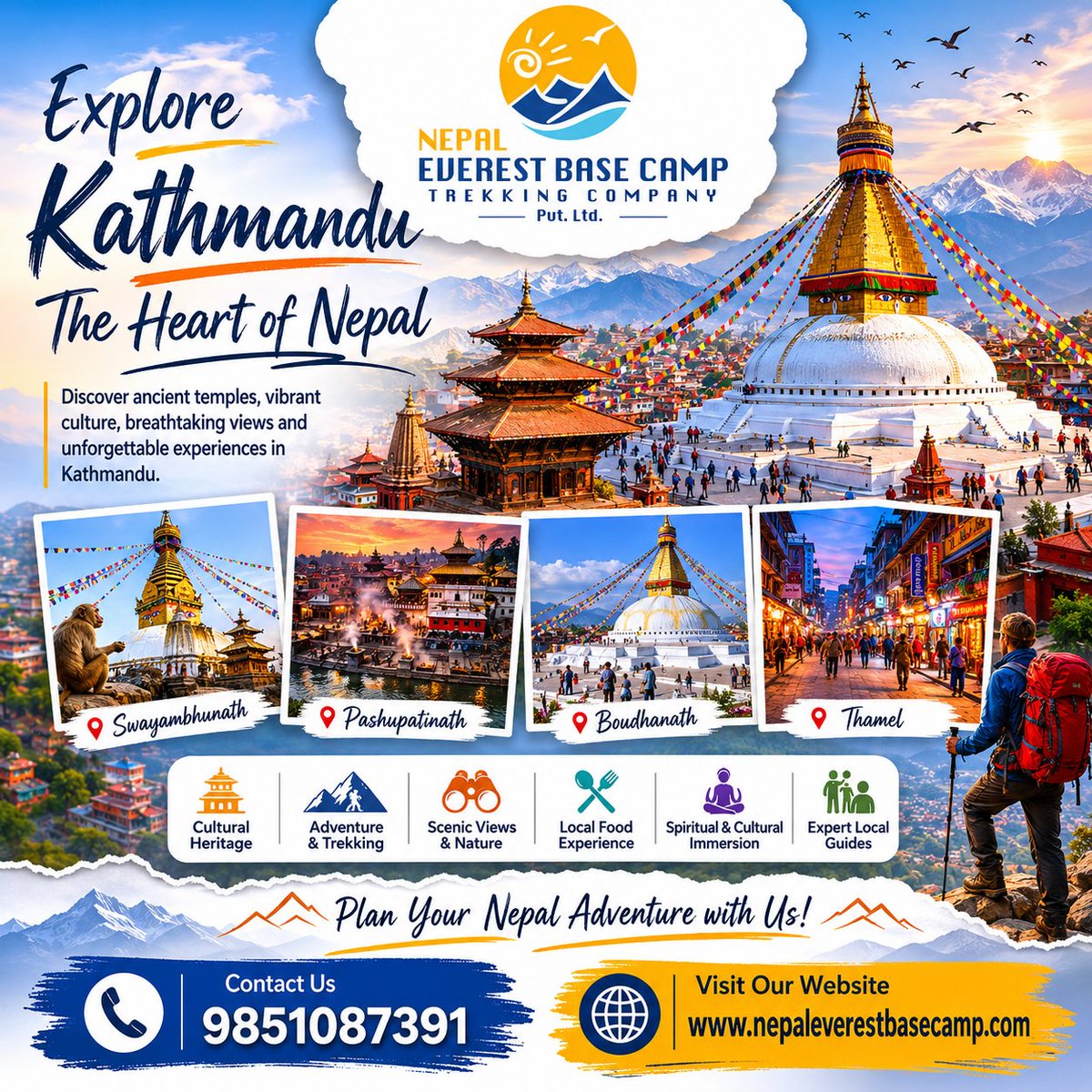 nepalebctrek's tweet photo. 🏔️ Explore Kathmandu, the heart of Nepal 🇳🇵
Ancient temples, lively streets, spiritual energy, local food, and unforgettable Himalayan views await you. ✨
https://t.co/Eo1p49pRum
#kathmandu #nepal #visitnepal #swayambhunath #himalayas #trekking #everestbasecamp #nepaltravel https://t.co/7oTJPqnSB0