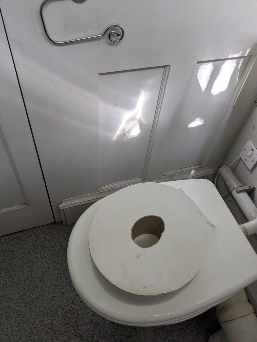 MostlyaWizard's tweet photo. Consumed by this story. The cleaner has either seen that the roll is too big for the holder and given up or they have foreseen a BIG problem for someone in the future. https://t.co/K0d9DPkbh6