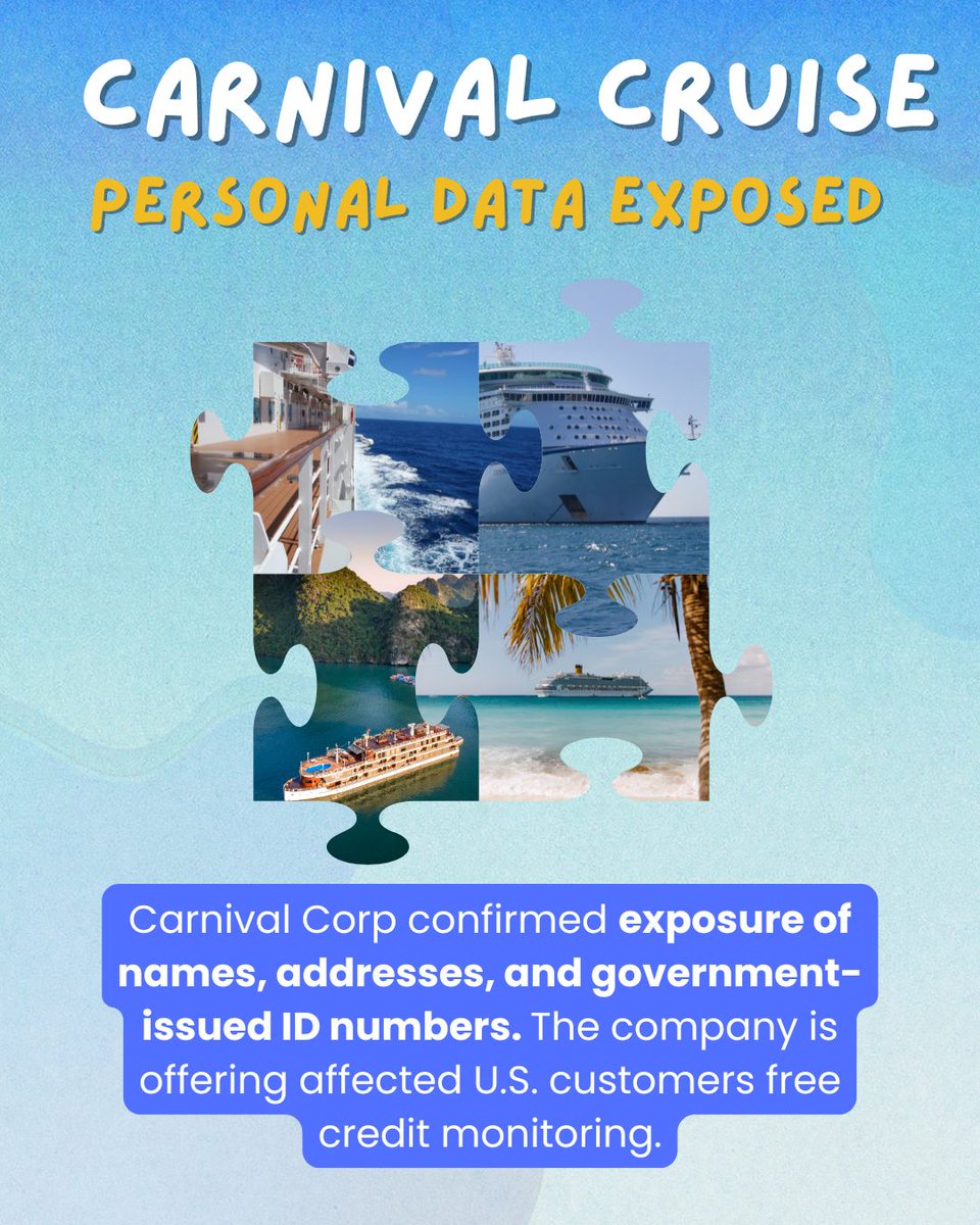 MyDataRemoval's tweet photo. Carnival Cruise personal data leak.

#DataBreach #dataleak #NewsUpdate #cybersecurity #PrivacyMatters https://t.co/EB7bQimYqW
