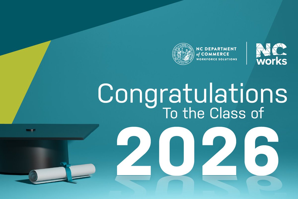 ncworkforce's tweet photo. Congratulations to the Class of 2026! Whether you've recently graduated from high school, community college, a university, or any other program, your local #NCWorks Career Center is prepared to support your success. #ClassOf2026 (1/2) https://t.co/wCztaAd67Y