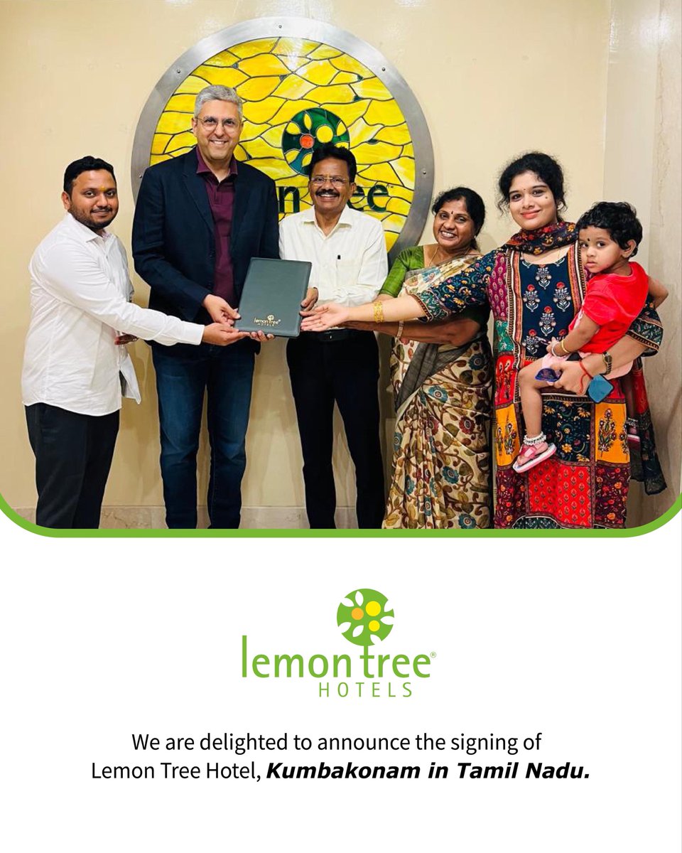 LemonTreeHotels's tweet photo. We are pleased to announce the signing of Lemon Tree Hotel, Kumbakonam, further strengthening our presence in Tamil Nadu.

The hotel will feature 66 rooms with dining, banquet &amp; recreational facilities.

Read more: https://t.co/4boh17oxkp

#LemonTreeHotels #RefreshinglyDifferent https://t.co/PhJJDOtpON